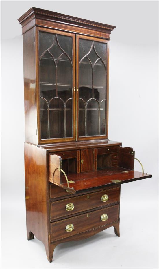 A George III mahogany secretaire bookcase, W.3ft 2in. D.1ft 8in. H.7ft 3in.